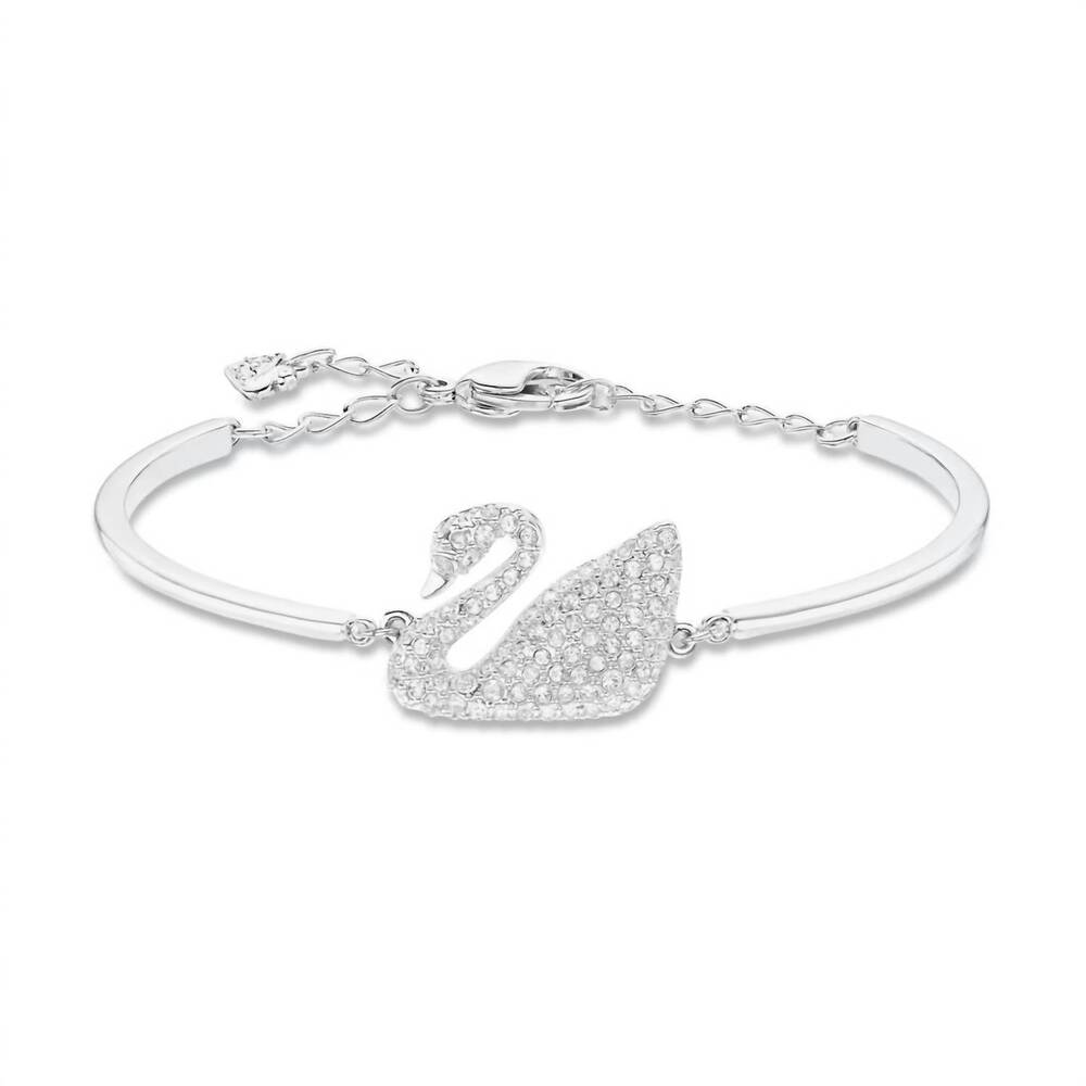 NEW SWAROVSKI women's crystal swan bracelet in black / silver